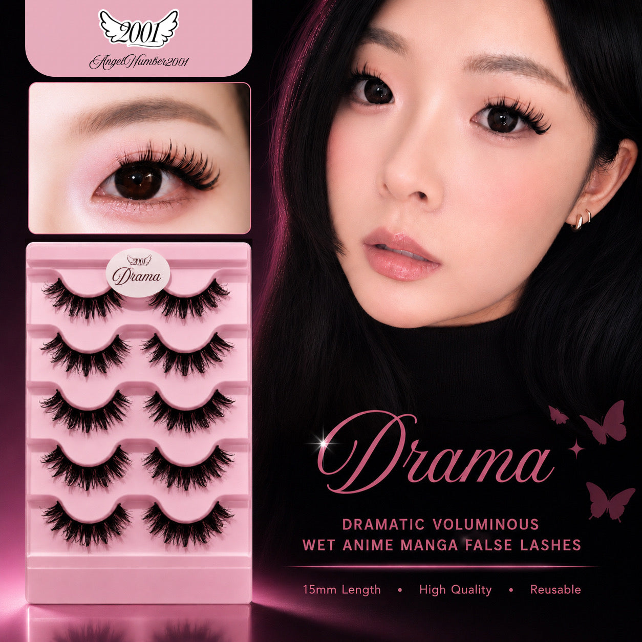 5 Pairs of "Drama" Voluminous Lash-Extension Spiky Anime Manga Inspired False Lashes